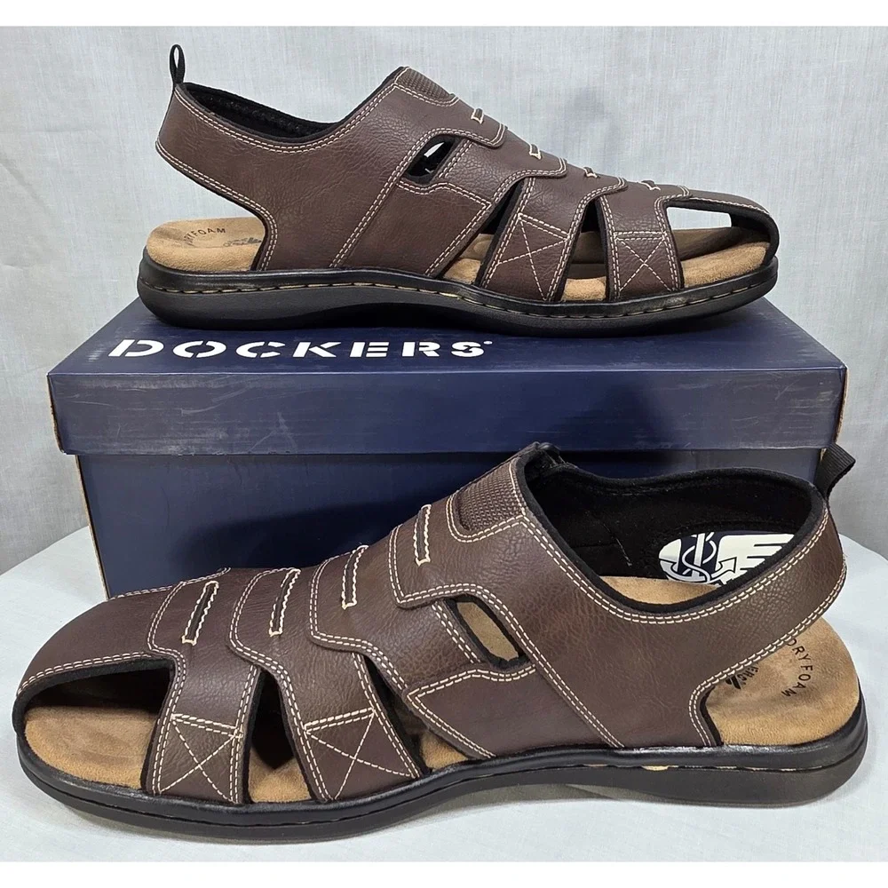 Dockers Shorewood Mens Fisherman Sandals Brown Memory Foam‎ Comfort Shoes